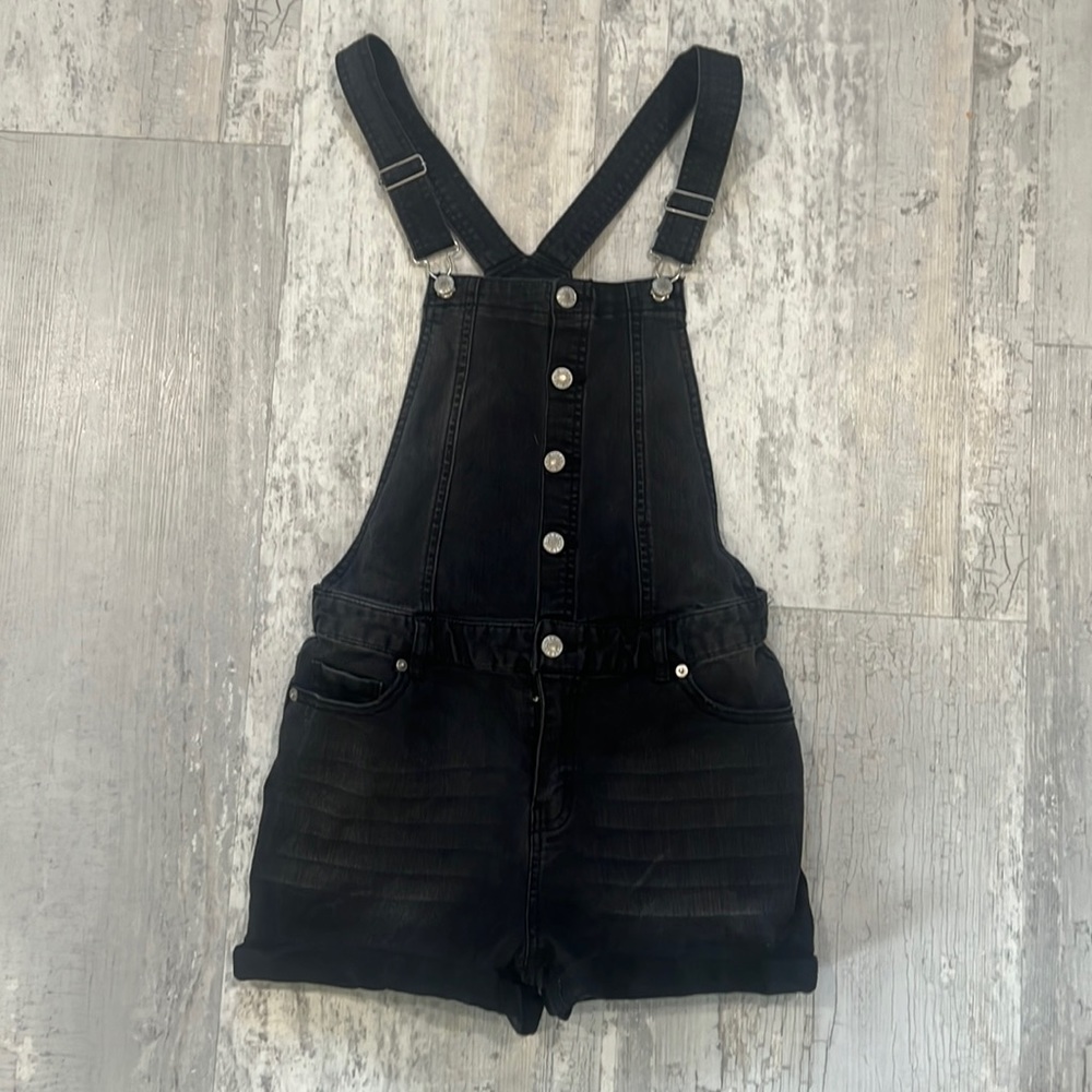 Love Tree Denim Black Short Overalls